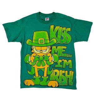 VTG JIM DAVIS GARFIELD CAT Mens Medium Green Kiss Me If You Can IRISH T- Shirt
